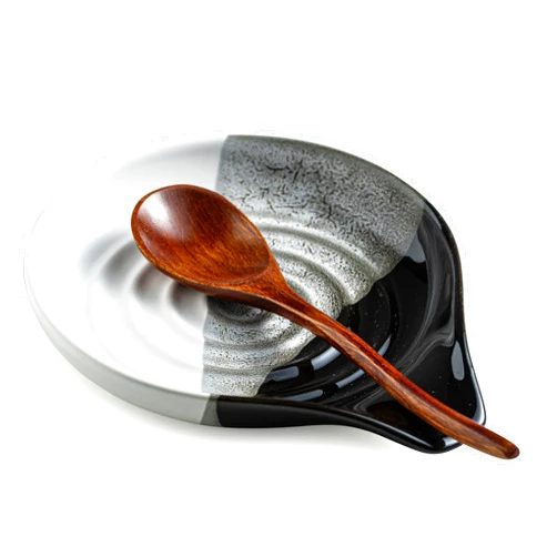 Cormomu Large Ceramic Spoon Rest for Stove Top & Kitchen Counter, Heat-Resistant Spoon Holder for Cooking Utensils, Spatula & Ladles, Nonstick, Dishwasher Safe, Cute Design, Gradient Black