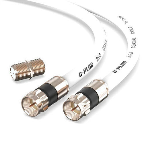 G-PLUG 10FT RG6 Coaxial Cable Connectors Set - High-Speed Internet, Broadband and Digital TV Aerial, Satellite Sky Cable Extension- Weather-Sealed Double Rubber O-Ring and Compression Connectors White