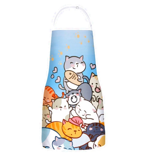 RosieLily Cat Apron for Women Cute Apron Anime Apron Funny Apron Kitchen Apron for Cooking Baking Gardening Grilling BBQ Kawaii Apron for Teens Blue Apron Cat Lover Gifts for Women