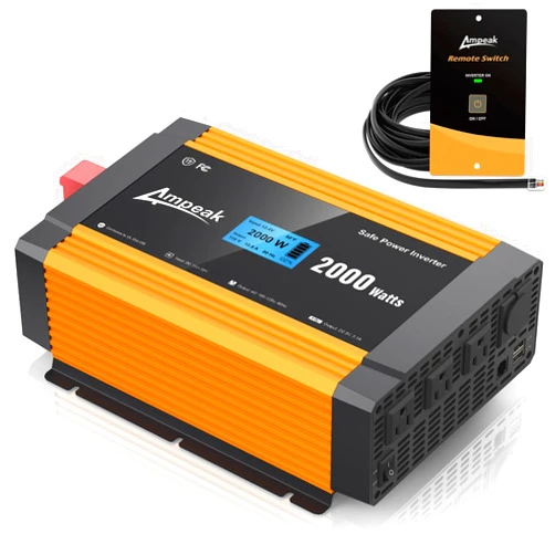 Ampeak 2000W Power Inverter with Remote 3AC Outlets 6.2A USB Ports Inverter DC 12V to AC 110V 17 Protections Inverter for Vehicles