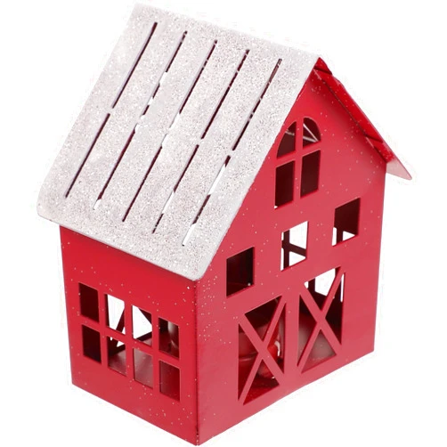 MAGICLULU Christmas Village Houses Metal Christmas Village Figurines Farmhouse Galvanized Tin House Desktop Ornament for Xmas Holiday Mantel Tabletop Decor