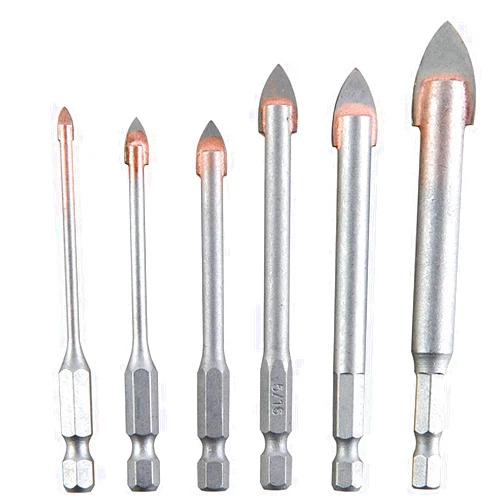 Macp Tile Glass Drill Bits Set, 6Pcs Masonry Carbide Tips Drilling Bits for Soft Ceramic Tile, Mirror, Plastic | Spiral Slot 1/8, 3/16, 1/4, 5/16, 3/8, 1/2 Inch
