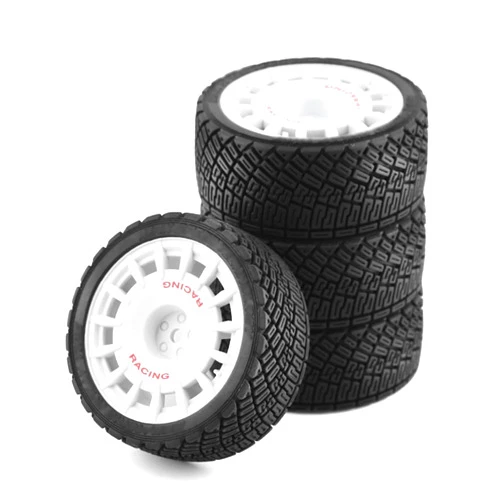 Chanmoo 1/10 RC Rally Car Tires On Road Tyres 12mm Hex Plastic Wheels Rims Compatible with 1/10 Scale Racing Car Tamiya TT01 TT02 XV01 TA06 PTG2 HPI KYOSHO HSP RC On-Road Car 4PCS (White)