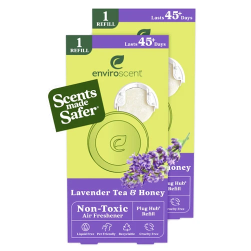 Enviroscent Non-Toxic Air Freshener Refills (Lavender Tea & Honey) Plug-in Air Freshener for Home | Essential Oil Plug In Refills | Home Fragrance Last Over 90 Days |2 Liquid Less Scent Pod Refills