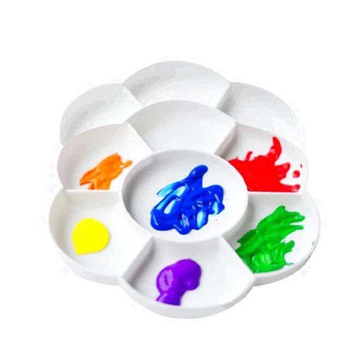 Sonsonai 2PCS Round Flower Petal Plastic Palette Painting Dish 7 Well Flower for Mixing Color Kids Adults Oil Acrylic Watercolor Gouache, Easy Wash, Paint Palette (White)
