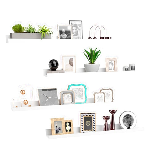 IBUYKE Picture Ledge Shelf,Wood Floating Shelves Set of 4,36 Inches Wall Mounted Bookshelves for Kitchen, Bedroom, Bathroom, White RF-GB536W-4
