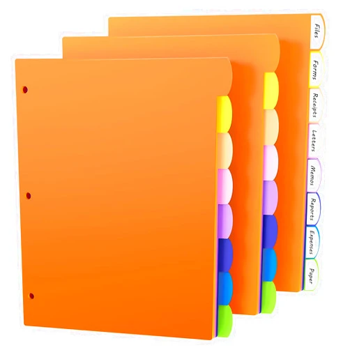 HABGP 24Pcs/3 Set 8 Tab Dividers for 3 Ring Binder, Colorful 3 Ring Binder Dividers with Tabs, 24 Pcs Page Folder Dividers, Plastic Tabbed File Dividers with Tabs, Three Ring Binder Index Dividers
