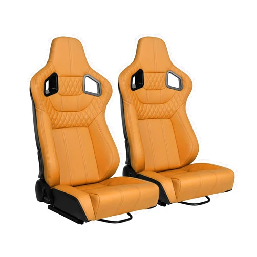 WTRAVEL Racing Seats 2 Pcs Reclinable Bucket Seats with 2 Sliders Adjustable PU Leather Seats Universal Sport Seats for Cars (Beige, 36.6