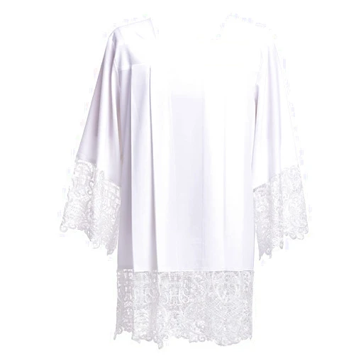 BLESSUME Catholic White Pleated Lace Surplice Liturgical Cotta Vestment