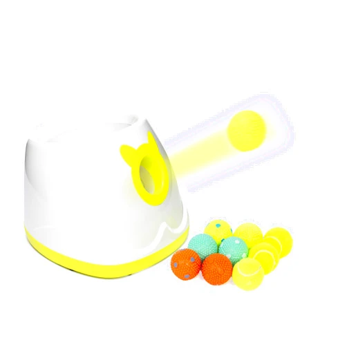 PALULU Automatic Ball Launcher for Dog, Including 9 Small Sized 2-inch Balls, Adjustable Launch Distance, Suitable for Small to Medium Sized Dogs (White)