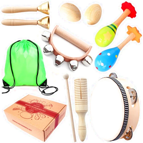 Benelet Wooden Musical Instruments Set for Children,Safe and Friendly Natural Materials,Kid's Music Enlightenment,Percussion Instrument Music Toys Kit for Preschool Education,Storage Bag