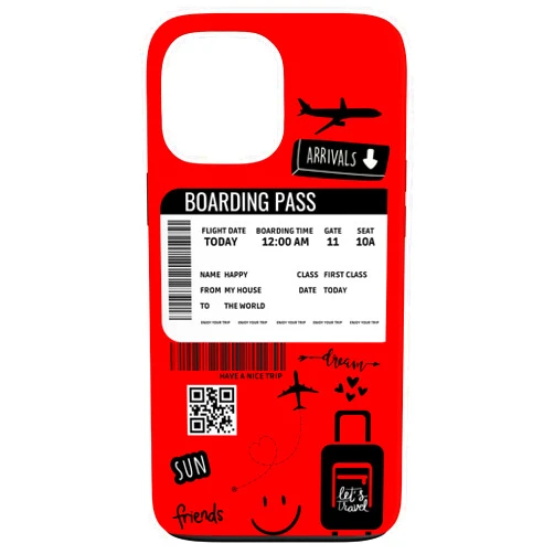 Annalisse Designs Co. iPhone 13 Pro Max Cute Airplane Boarding Travel Pass Happy Doodle Red Case