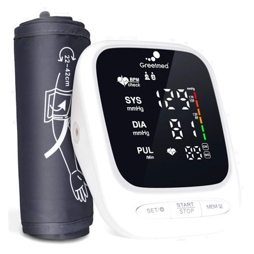 Greetmed Blood Pressure Monitor Upper Arm Automatic Talking Blood Pressure Cuff, Rechargeable Blood Pressure Machine for Home Use Digital Led Display, Adjustable 8.7