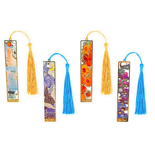 Donxote 4-Piece Metal Bookmark Set with Tassels - Golden Van Gogh Monet Oil Painting Designs Bookmarks, Ideal for Book Lovers, Writers, and Readers