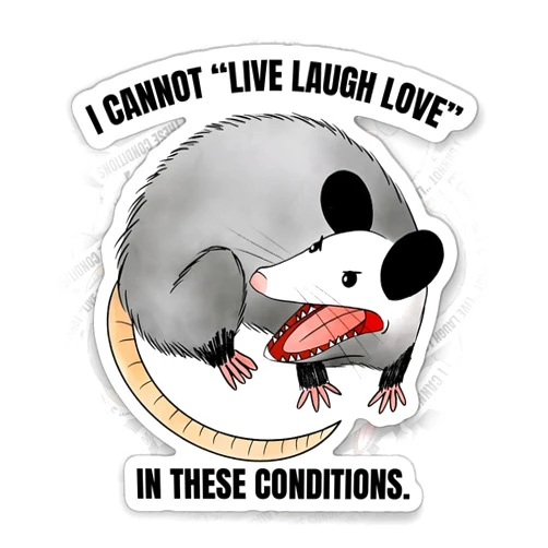 SOUTH9STICKER I Cannot Live Laugh Love in These Conditions Opossum Sticker Possum Sarcastic Waterproof Die-Cut Vinyl Sticker for Water Bottle Laptop HardHat Kindle Decal Birthday Gift for Her Him