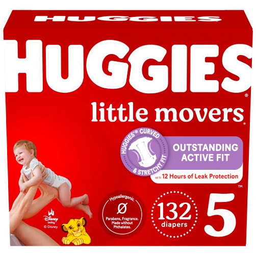 Huggies Size 5 Diapers, Little Movers Baby Diapers, Size 5 (27+ lbs), 132 Count, Packaging May Vary