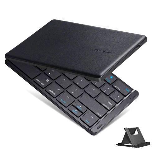 iClever Foldable Bluetooth Keyboard, Wireless Portable Keyboard - Pocket Size Multi-Device Keyboard with Stander, Ultra Slim Leather Keyboard for iOS, Android, Windows, Tablet, iPhone, Laptops, Mac Gray