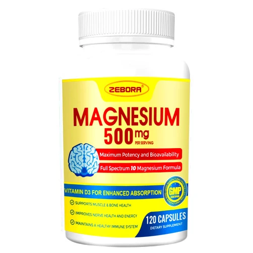 ZEBORA Magnesium Complex Supplement 500mg, 10 in 1 Chelated Magnesium - Magnesium Glycinate, Citrate, Malate, Plus More, with Vitamin D3 & Zinc for Nerve, Muscle & Bone Support, Vegan 120 Capsules