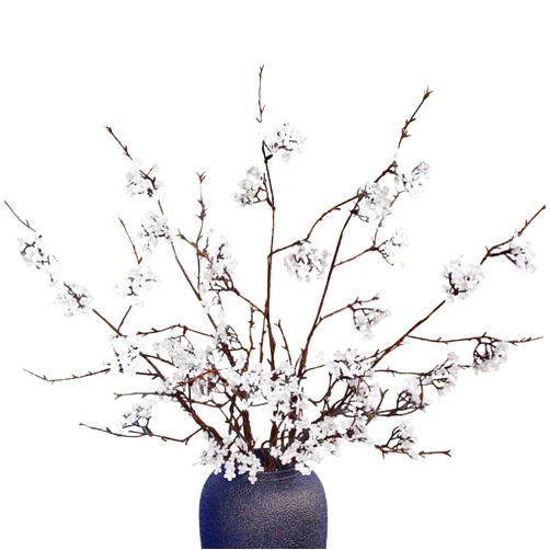 Olivachel Pack of 4 - Real Looking Artificial Plum Blossoms Silk Flower Branches Long Tree Twigs Vines Cherry Blossom Stems for Home Restaurant Salon Office Decor 32 inches (White)