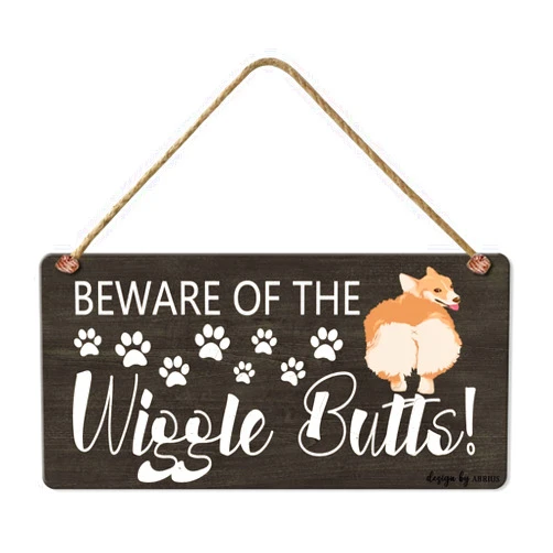 ABRIUS Funny Sign, Beware of The Wiggle Butts Wooden Art Decor Sign Front Door Dog Sign Housewarming Gift, Dog Lover for Gifts, Decor for Home Bathroom Farmhouse 10 x 5 Inch