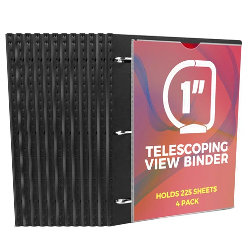 MAKHISTORY 1 Inch Telescoping 3 Ring Binder-12PCS, Flexible Binder with Customized Front Cover, Holds 225 Sheets, School Office Supplies, Black