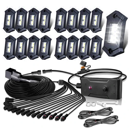 LEDMIRCY R3 White LED Rock Lights Kit 16PCS with Switch Wire Harness for Trucks Off Road ATV UTV SUV RZR Pure Underglow White Rock Rock lights Under Body High Power Waterproof Shockproof
