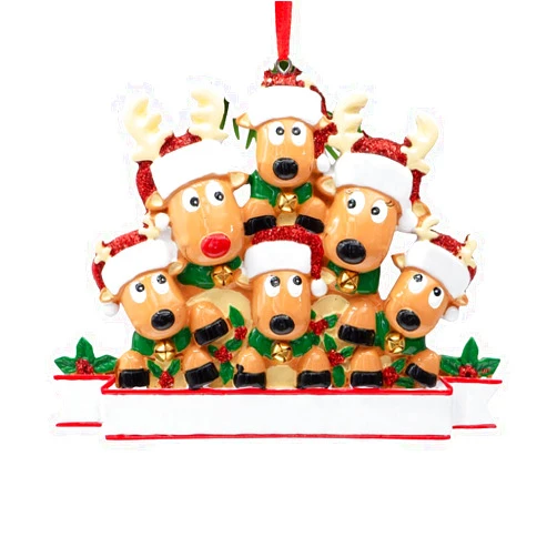 MOERBENCHI 2023 Personalized New Home Small Bulk DIY Custom Cute Reindeer Family of Seven Christmas Hanging Decorations Ornaments Kits Sets for Tree for Outdoors Christmas Deer