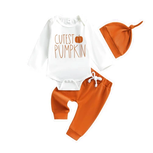 FYBITBO My First Halloween Baby Boy Girl Outfits Newborn Infant Cutest Pumpkin Romper Shirt Pants Hat 3Pcs Clothes Set