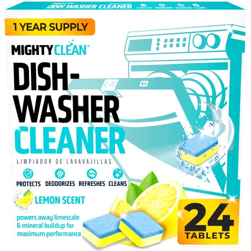 MIGHTY CLEAN Dishwasher Cleaner And Deodorizer 24 Pack - 1 Year Supply Deep Clean Dishwasher Cleaner Tablets, Septic Safe Dishwasher Cleaning Tablets, Dish Washer Cleaner To Remove Limescale, Mineral Buildup, Odor