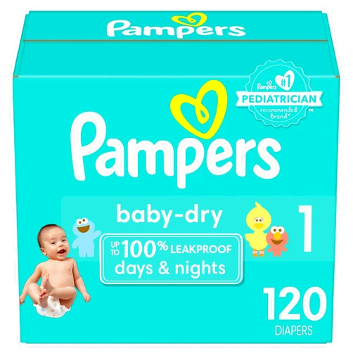 Pampers Baby Dry Diapers - Size 1, 120 Count, Absorbent Disposable Diapers