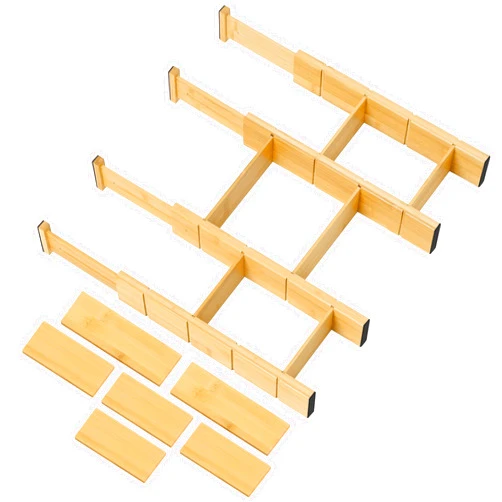 Utoplike Kitchen Drawer Divider with Inserts, Bamboo Drawers Organizer Adjustable, 4 pcs Large Expandable Wood Socks Drawer Organization for Dresser, Office, Spring Loaded