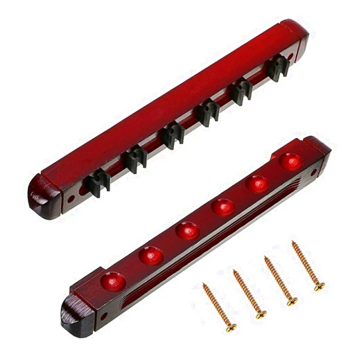 OwnMy 6 Cues Wooden Billiard Cue Rack 6 Pool Cues Wall Mount Mahogany Finish Hardwood Pool Cue Sticks Rack Billiard Stick Wall Rack with 6 Cue Clips for Billiard/Pool Cue Racks