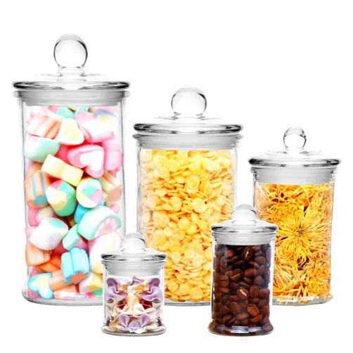 COMUDOT Glass Cookie Jar,Glass Canisters Set of 5,Glass Jars,Airtight Glass Storage Candy Jar with Lids,Glass Organization Canisters for Home & Kitchen