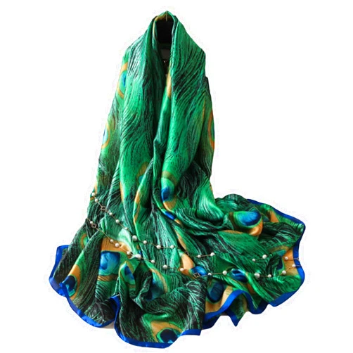 JLTPH Women Soft Scarves Green Peacock Feather Printing Scarf Sun Protection Shawl Wrap