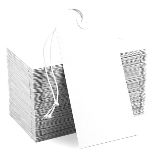 Koorito 100 Pack White Shipping Tags with Elastic String Blank Labeling Tags with Strings Attached, 4 3/4
