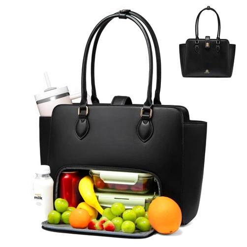 LOVEVOOK Lunch Tote Bag for Women, 2-in-1 Work Tote Bag with Lunch Compartment, Insulated Lunch Bag & 15.6 Inch Laptop Bag for Women, Ideal for Teacher, Nurse and Camping Use, Black