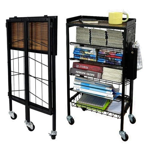 Lumizone Foldable Book Cart 6-Tier Large Capacity Bookshelf Single Sided V-Shaped Sloped Shelves With brake Wheels With PegBoard Slim Rolling Utility Cart Storage Rack, Home Shelves and Office (Black)