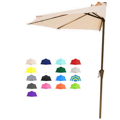 JEAREY 9ft Half Umbrella Outdoor Patio Umbrella Market Umbrellas with Crank, 1/2 Round Wall Umbrella 5 Sturdy Ribs UV Protection for Pool Garden Balcony Deck, Beige