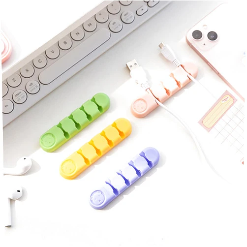Auwiyd 4 PCS Cute Bear Silicone Data Cable Organizers Holder Clips for Desktop Cord Organizers Management Office Home Colorful Cord Charger Holder Office Supplies Organizer Adhesive