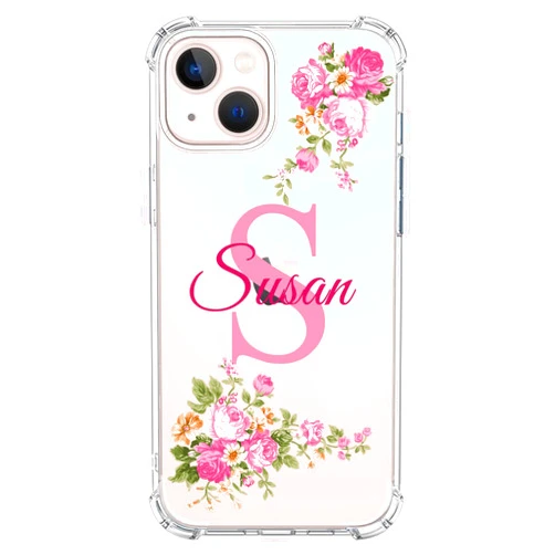 IKPYTREE Custom Name & Initial Crystal Clear Case, Compatible with iPhone 16 Pro Max 15 Plus 14 13 12 11 Xs Max XR 8 7 6 Plus 11 Mini SE3(Deep Pink Flowers)