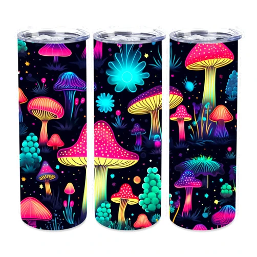 CYYFXKA Mushrooms Skinny Tumbler 20 oz, Stainless Steel Vacuum Insulated Coffee Cup with Lid and Straw Double Wall Travel Mug for Tea Cold Beverages Drinks