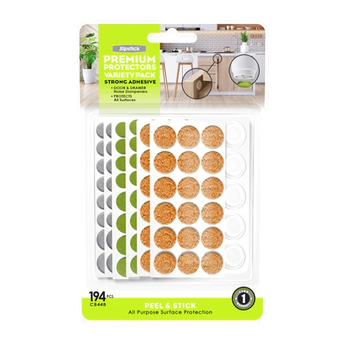 Slipstick Premium Adhesive Protector Pads Variety Pack (194 Piece) Cabinet Door Drawer Bumpers and Small Universal Surface Protector Pads, Clear Rubber, Foam, Cork, and Green Felt Protectors