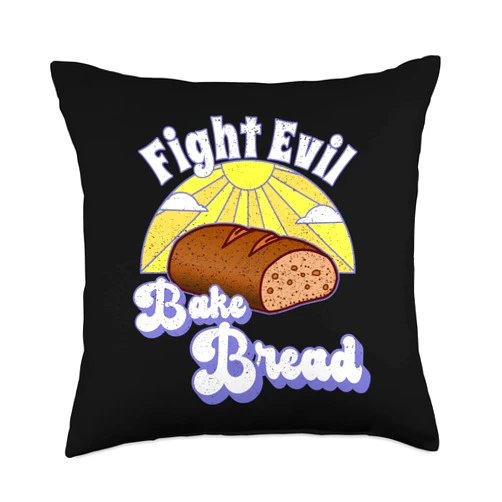 Fight Evil Make Baked Goods Happy Bread Baking Co. Fight Evil Bake Happy Hero Pastry Cake Bread Baker Throw Pillow, 18x18, Multicolor