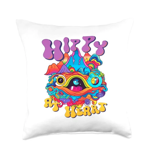 Groovy Retro Designs CDH Groovy Heart 60's 70's Retro Hippie Art Throw Pillow, 18x18, Multicolor