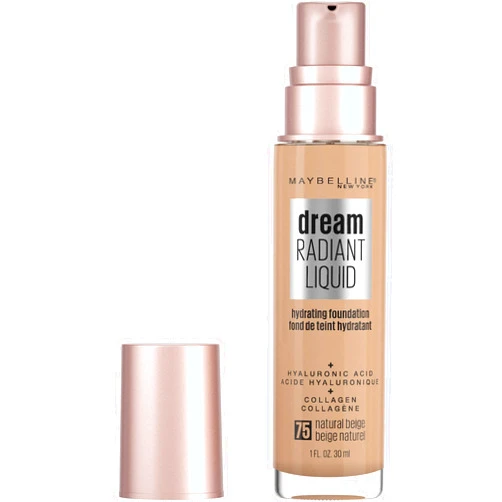 Maybelline Dream Radiant Liquid Medium Coverage Hydrating Makeup, Lightweight Liquid Foundation, Natural Beige, 1 Count