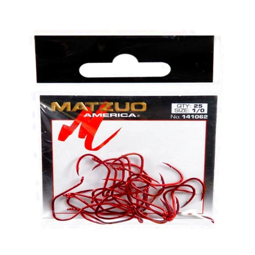 Matzuo Sickle Octopus Hook (Pack of 25), Red Chrome, 1/0, White, Model:141062-1/0