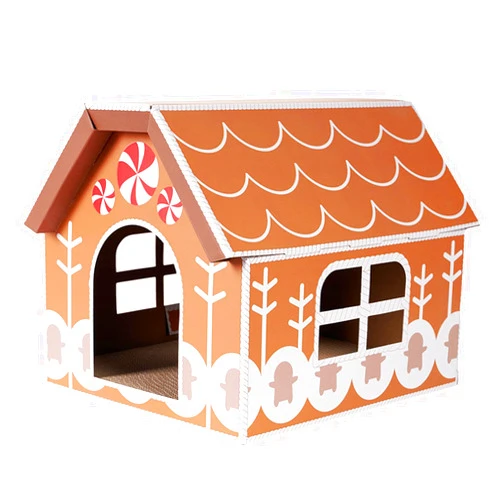 Generic Cat Scratcher Hideout Cat Cardboard House for Indoor Cats Holiday Scratching Board Christmas Decoration for Bunny Kitten Cat, Gingerbread