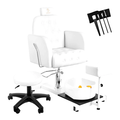 EtherealZYF Reclining Pedicure Chair Station for Stool, 360° Rotation Hydraulic Adjustable Pedicure Chair No Plumbing Unit Station with Foot Basin White