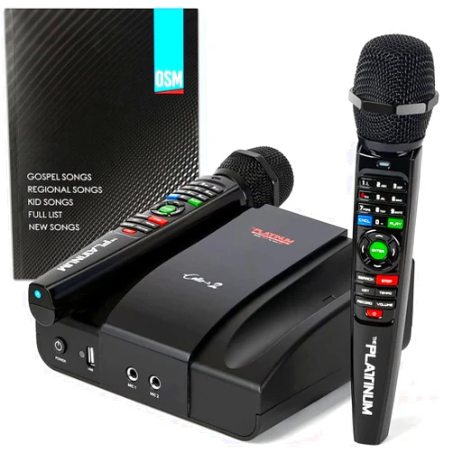 THE PLATINUM KARAOKE BRING MUSIC TO YOUR LIFE The Platinum Cello 2 Karaoke Machine for TV, Adults and Kids, Huge Song Library 23000+ Mixed Language Indian, English and Filipino etc. Songs MV, 2 Upgraded Karaoke Wireless Microphones with Songbook