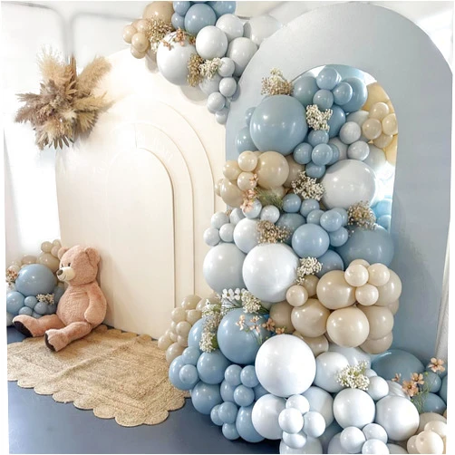 Cohapmk Dusty Blue White Sand Balloon Arch Garland Kit 141pcs Slate Fog Baby Blue Sand White Beige Cream Balloons for Boy Girl Birthday Bear Theme Baby Shower Gender Reveal Bridal Wedding Party Decorations